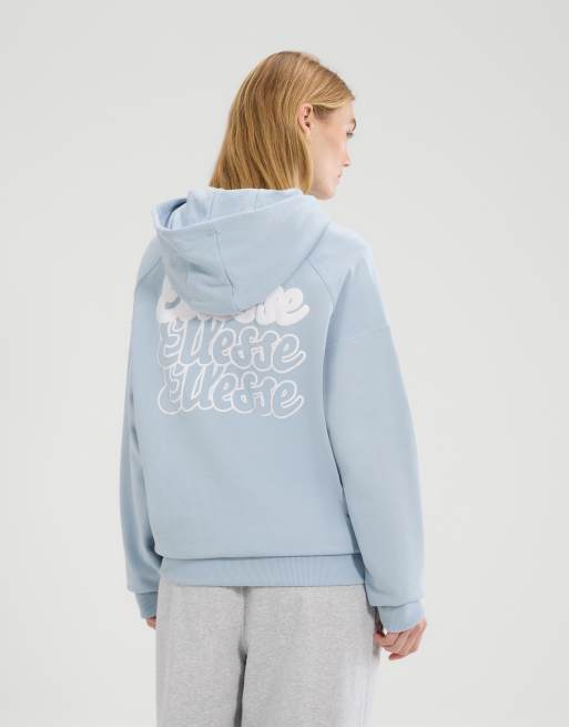 ellesse Il trio long sleeve graphic hoodie in light blue, 4 of 4