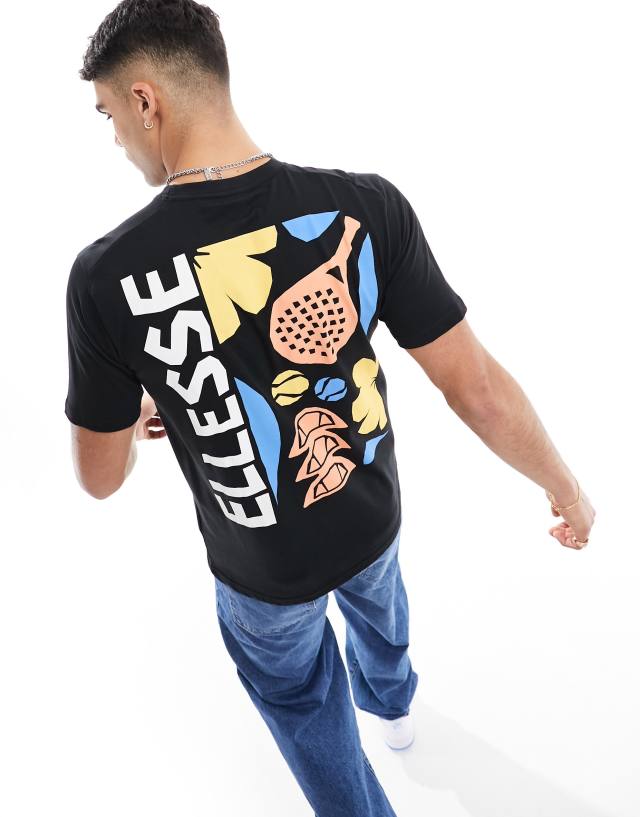 ellesse - impronta graphic back print t-shirt in washed black