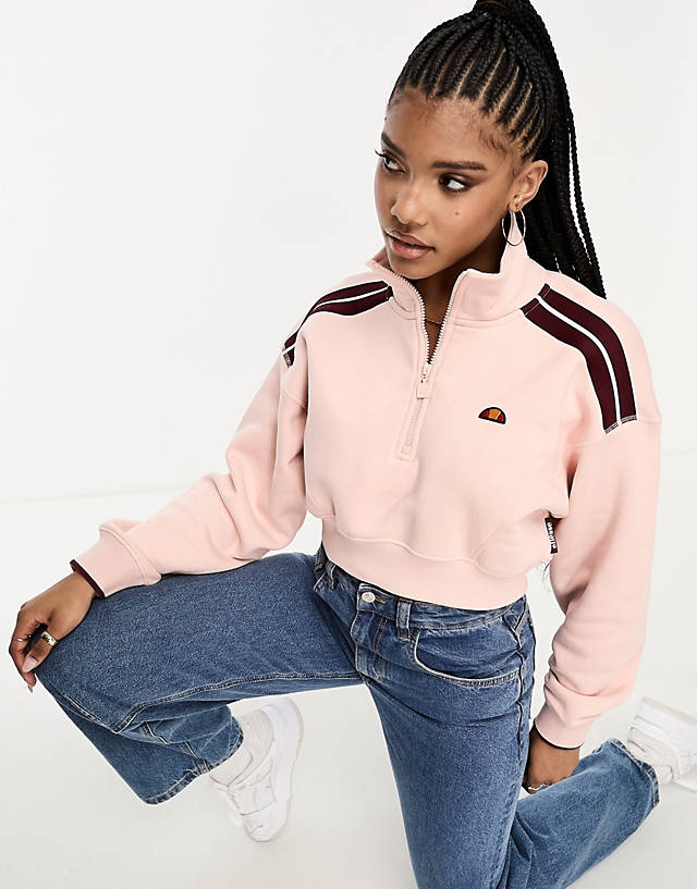 ellesse - innocenzo cropped half zip sweatshirt in light pink