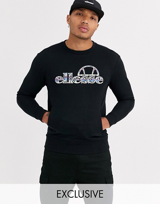 ellesse Joel animal print logo sweatshirt in black exclusive at ASOS