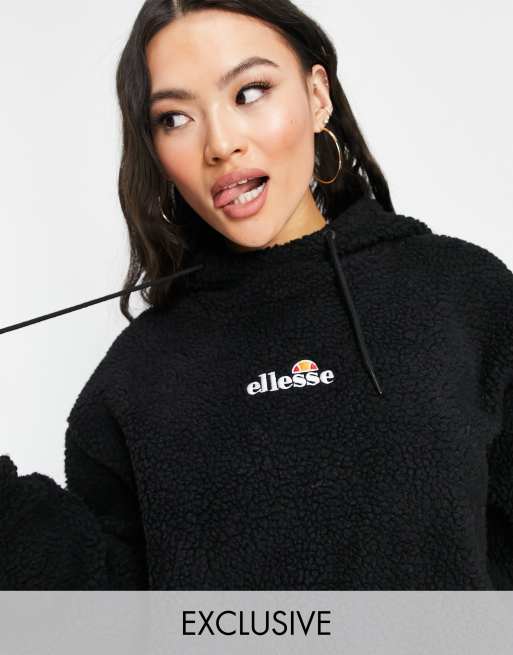 ellesse Kapuzenpullover aus Teddyfell in Schwarz mit Logo ASOS