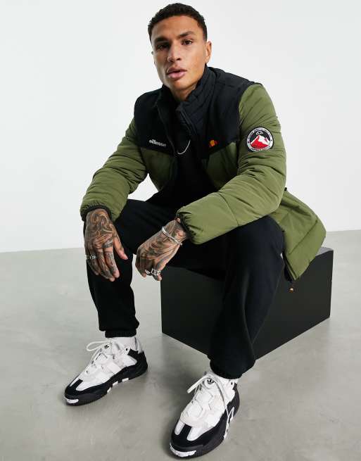 ellesse – Kurtka we wzór z blokami kolorów w kolorze khaki