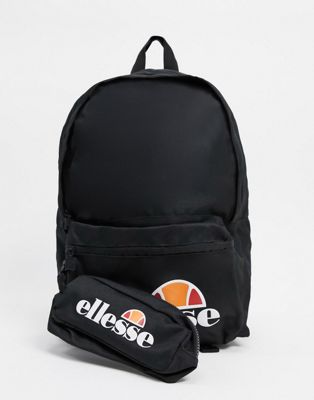 Ellesse large logo back pack & pencil case in black