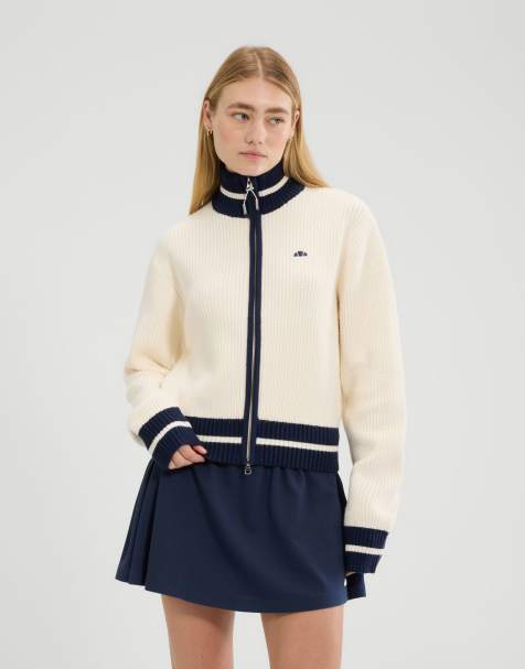 ellesse Le massif long sleeve full zip jacket in off white - view 1