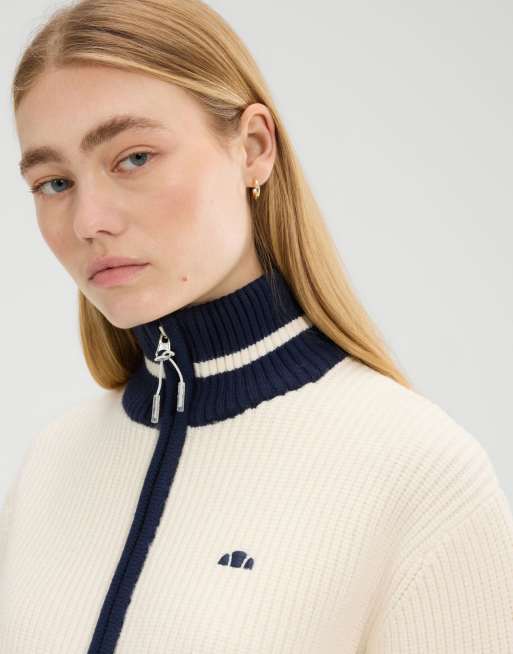 ellesse Le massif long sleeve full zip jacket in off white, 2 of 4