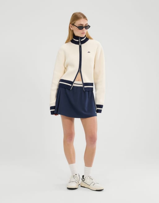 ellesse Le massif long sleeve full zip jacket in off white, 3 of 4