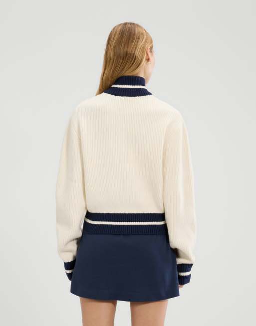 ellesse Le massif long sleeve full zip jacket in off white, 4 of 4