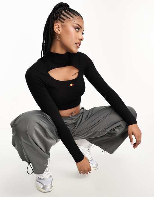 ellesse Leilah long sleeve black in t-shirt ASOS cropped 