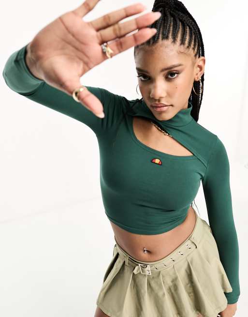 cropped ellesse ASOS sleeve t-shirt in dark long Leilah green |