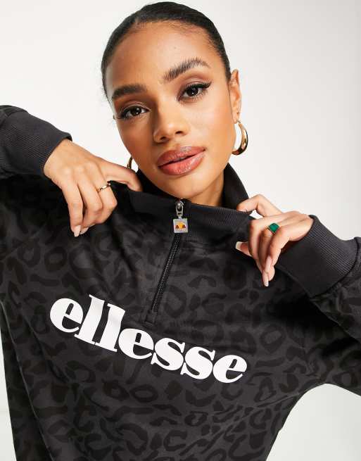 ellesse leopard print dress with logo in black