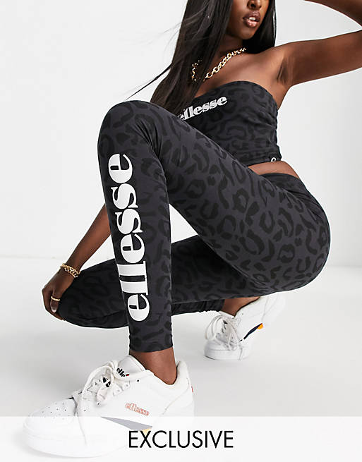 ellesse leopard print leggings with logo in black | ASOS