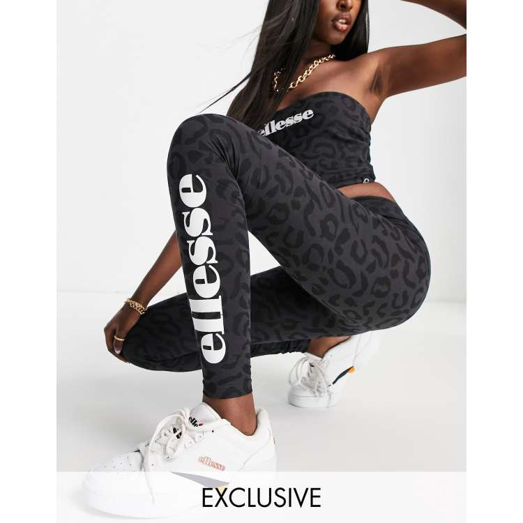 ellesse leopard print leggings with logo in black