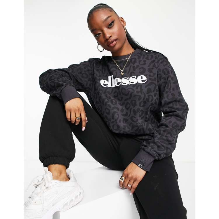 ellesse leopard print sweatshirt with logo in black | ASOS