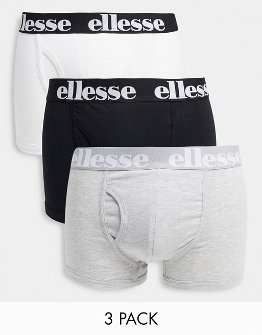 ellesse logo band 3 pack trunks in black grey and white