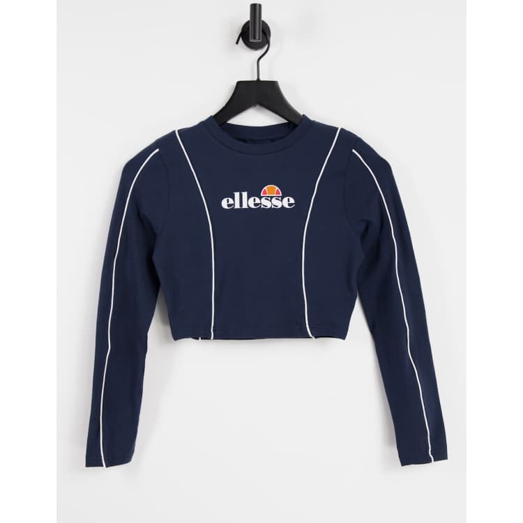 AEAE☆WEB LOGO CROP LS Tシャツ NAVY ellesse long sleeve crop top with piping in navy | ASOS