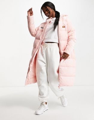 ellesse longline velour puffer jacket in pink
