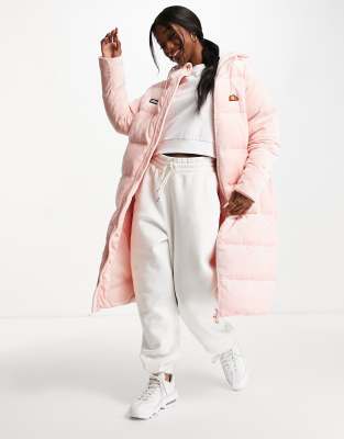 ellesse longline velour puffer jacket in pink ASOS