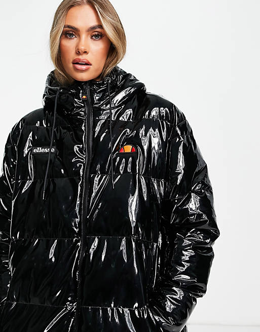 Coats & Jackets ellesse longline wet look  puffer in back 