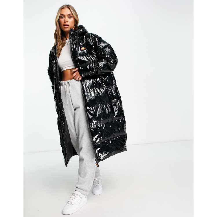 ellesse longline wet look puffer jacket in back ASOS