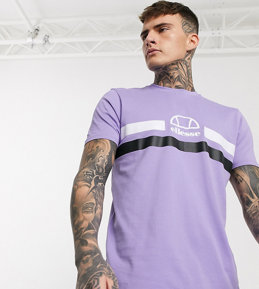 Ellesse Loreno stripe logo t-shirt in lilac exclusive at ASOS-Purple