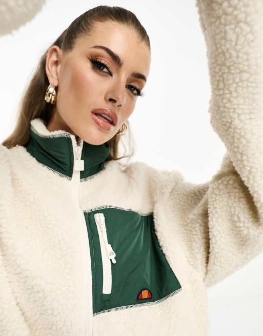 ellesse Martucci funnel neck borg jacket in off white | ASOS