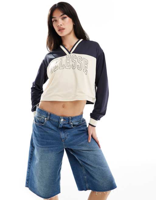 Ellesse Maya long sleeve crop top in dark grey ASOS