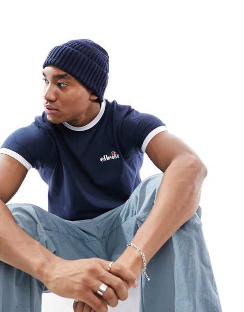 ellesse - Meduno - T-shirt blu navy con bordi a contrasto - view 1