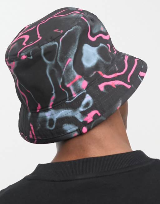 ellesse Mesa bucket hat with pink acid print in black, 3 of 4