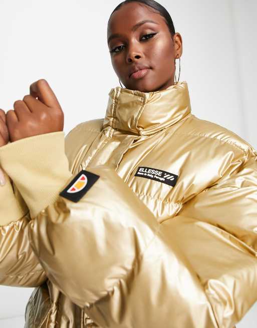 ellesse metallic puffer with logo in gold