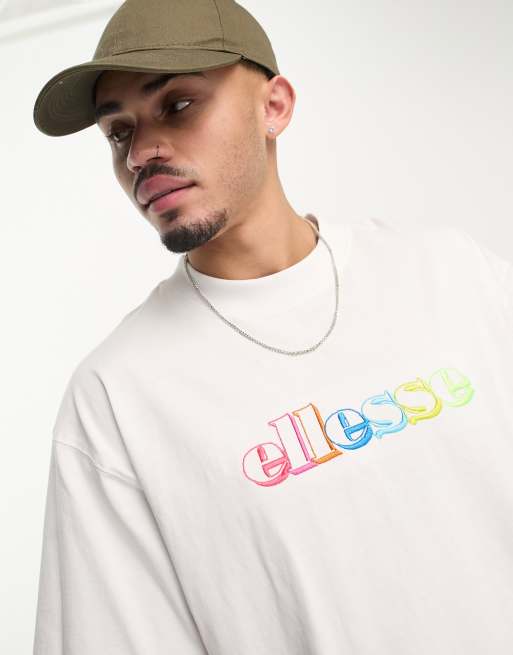 ellesse Monda t-shirt with rainbow chest logo in white