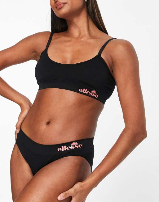 ellesse - Naadloze lingerieset van bralette en onderbroek met lage taille in zwart