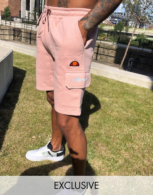 ellesse Naro utility pocket fleece shorts in dusky pink exclusive at ASOS