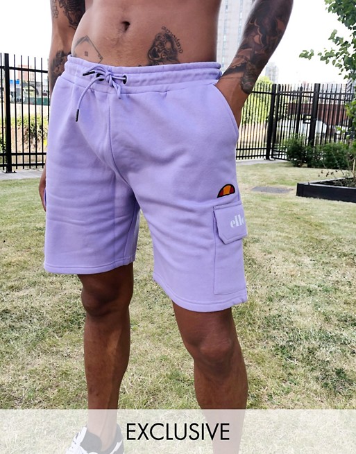 ellesse Naro utility pocket fleece shorts in lilac exclusive at ASOS