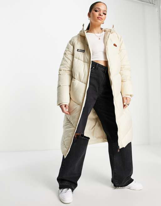ellesse – Naturvit pufferjacka med logga och chevronmönstrad quiltning