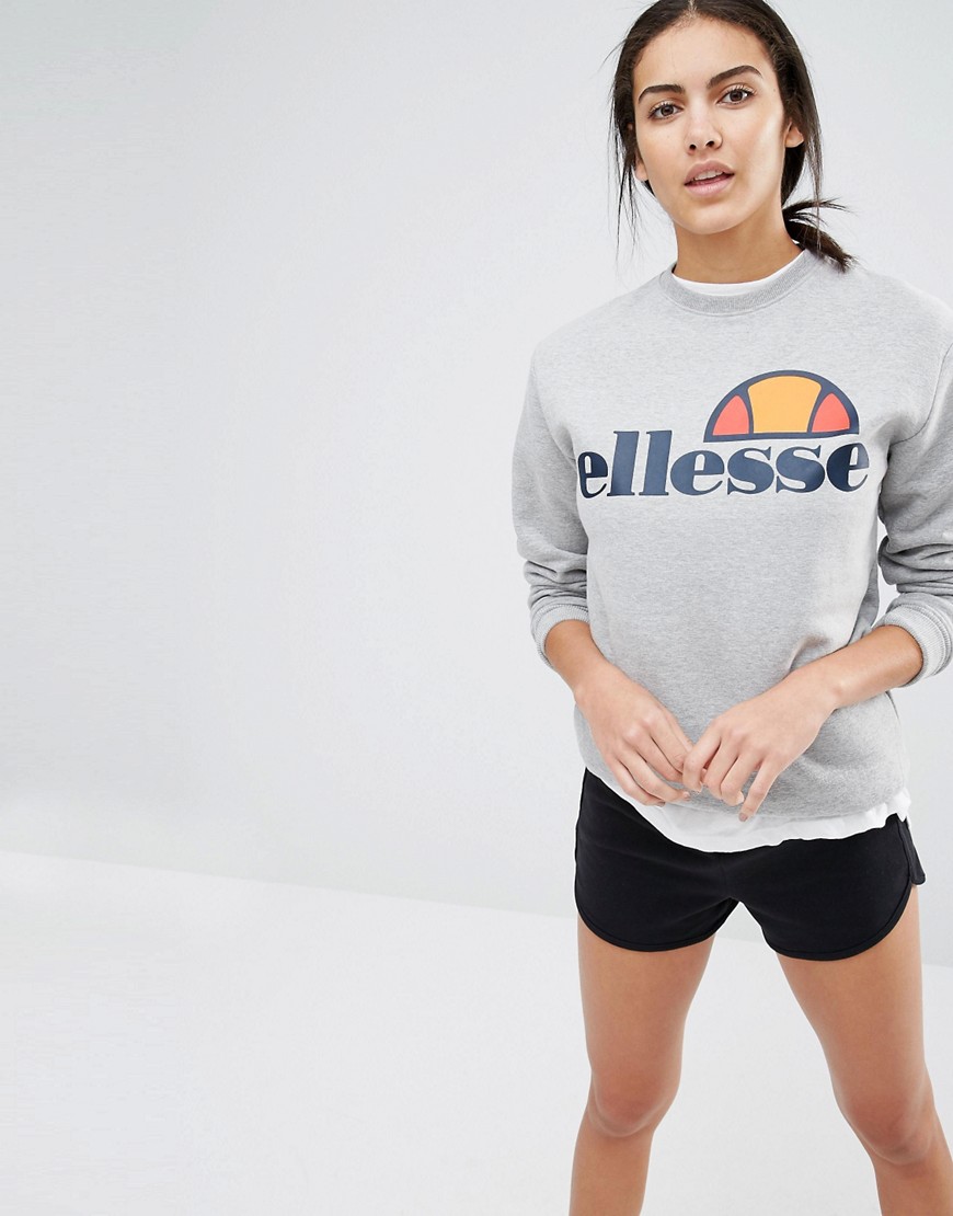 Ellesse Oversized Crew Neck Sweatshirt With Front Logo-Gray