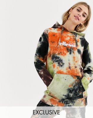 Ellesse - Oversized hoodie met logo op de voorkant en tie-dye wassing combi-set-Oranje