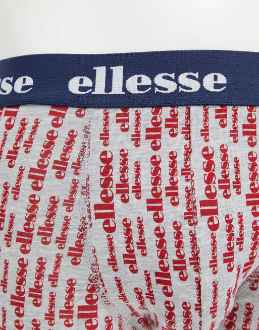 ellesse - Pakke med 3 par boksershorts i grå med print og ensfarvet rød/marineblå, 3 af 4
