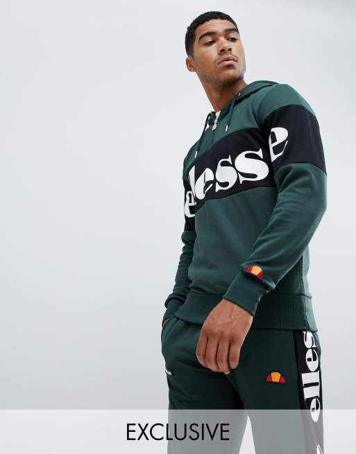 ellesse panel logo hoodie with 1 4 zip in green