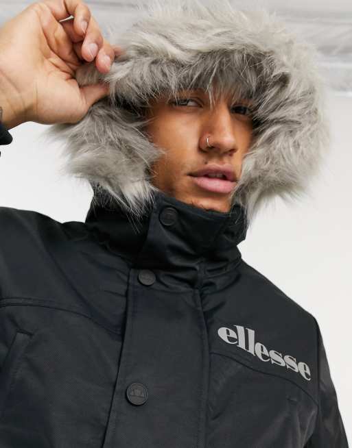 Geleerde Artiest Infrarood ellesse parka jacket with faux fur hood in black | ASOS