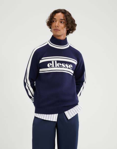 ellesse Pellini long sleeve knitted jumper in navy 