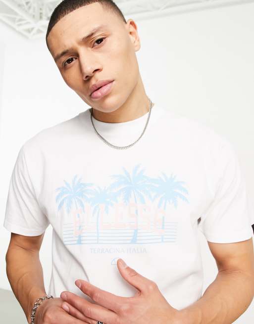 ellesse – Peralo – Biały T-shirt z nadrukiem z palmami