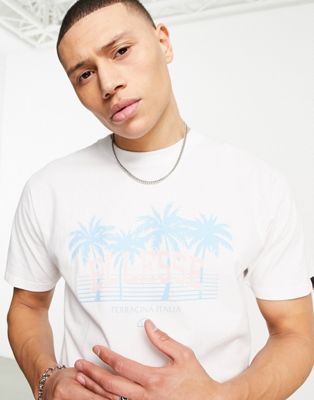 ellesse Peralo t-shirt with palm print in white