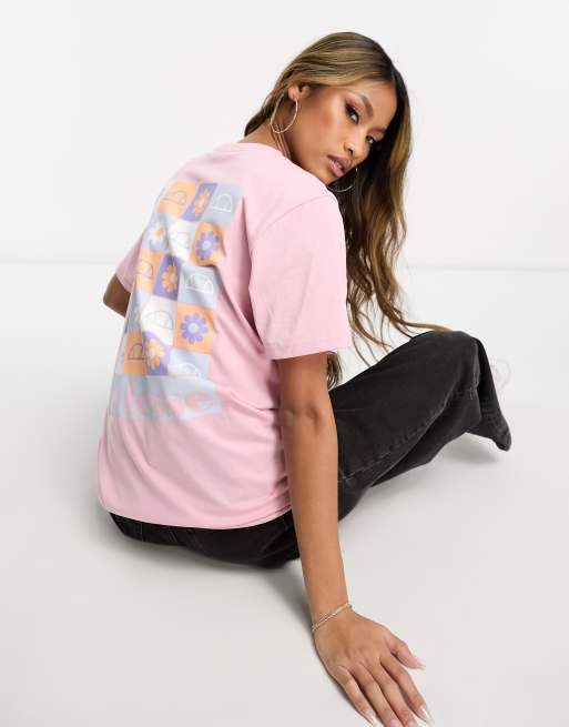 ellesse Petalian T-shirt with daisy back print in pink | ASOS