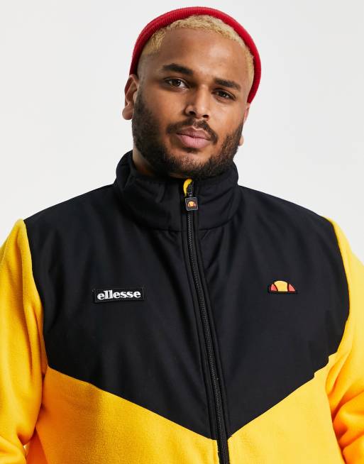ellesse plus color block fleece jacket in black & yellow | ASOS