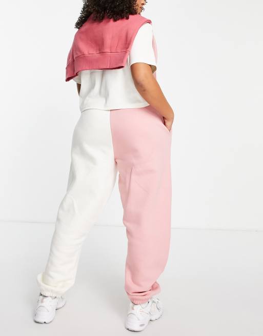 Pink colour block cheap joggers