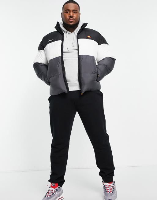 Ellesse Plus colour block puffer jacket in grey and black, 3 of 4