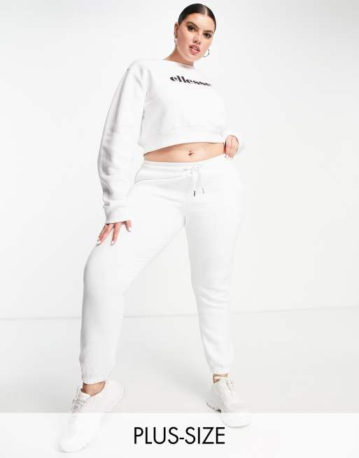 ellesse Plus cropped jumper and jogger set in white