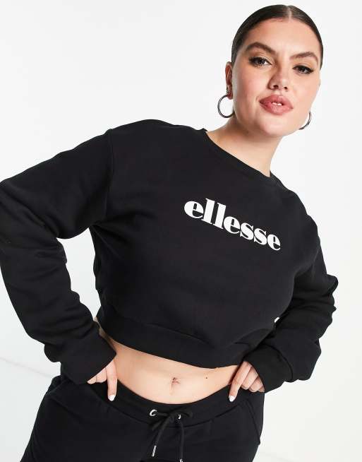 ellesse Plus cropped jumper jogger set in black