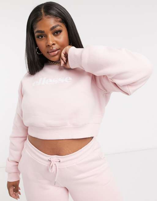 ellesse plus cropped jumper jogger set in pink ASOS