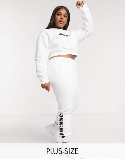 ellesse plus cropped jumper jogger set in white ASOS